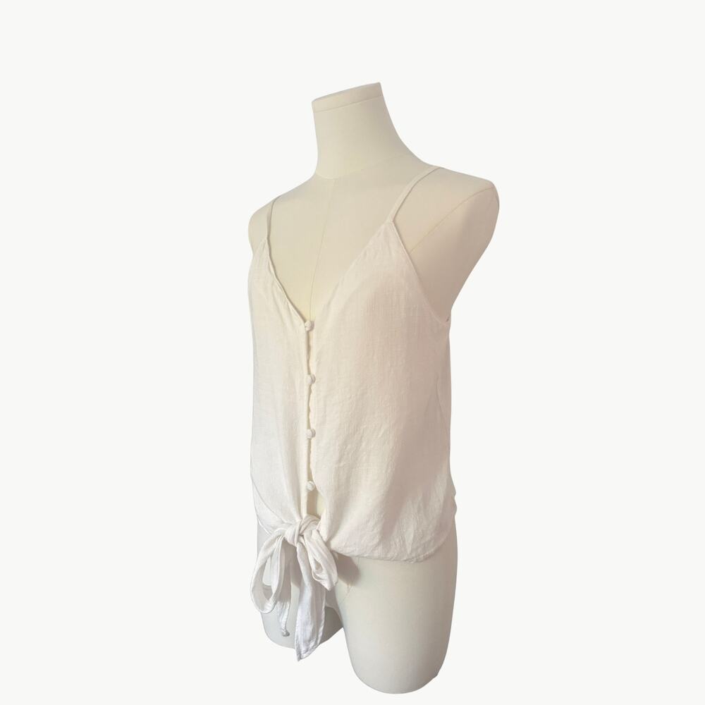 White Linen Blend Tie Front Button Down Cami Top Size Small